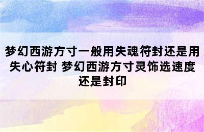 梦幻西游方寸一般用失魂符封还是用失心符封 梦幻西游方寸灵饰选速度还是封印